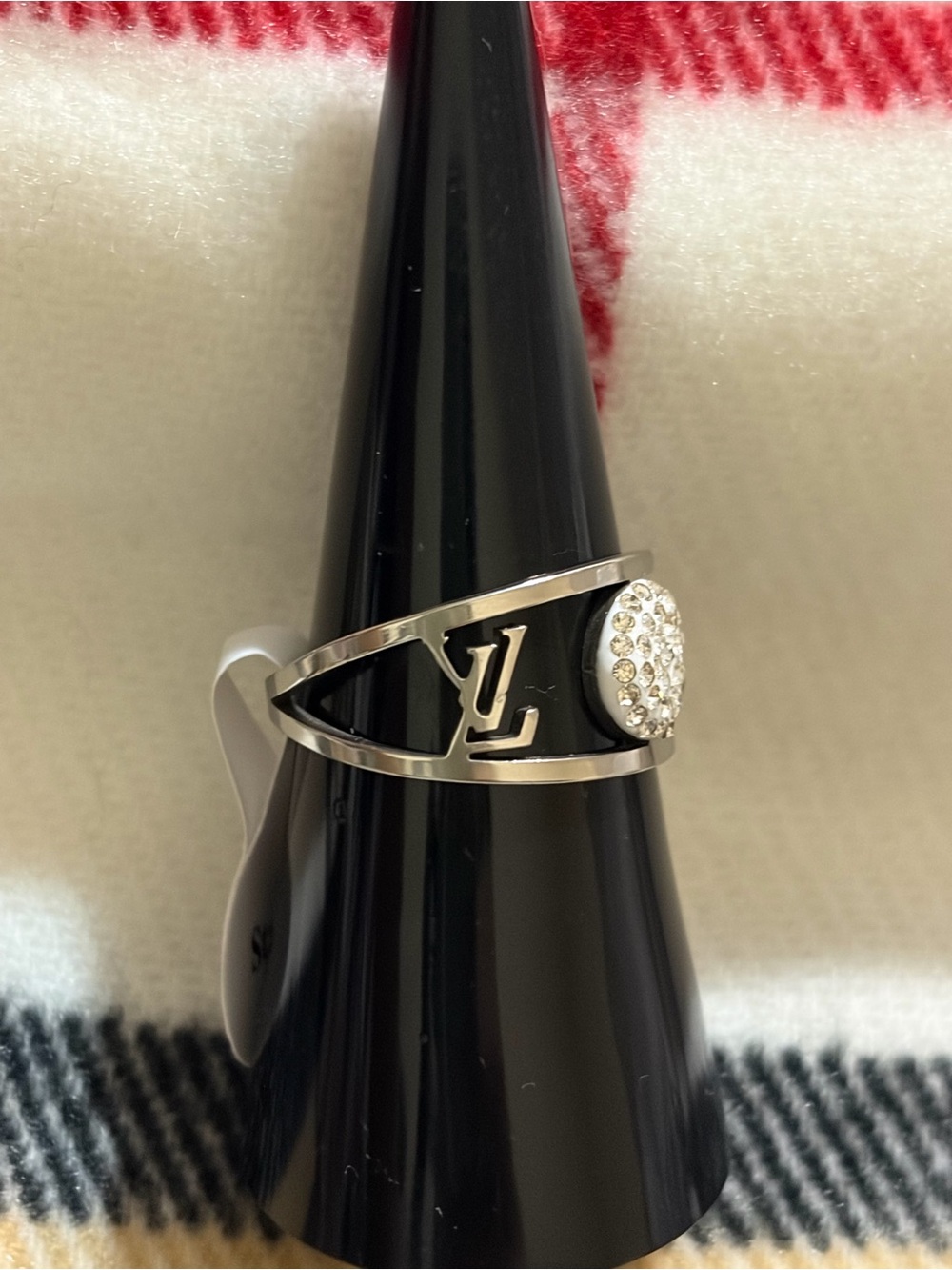 Stainless Steel Silver Crystal Pavé Round Logo Band Ring - Picture 3 of 4